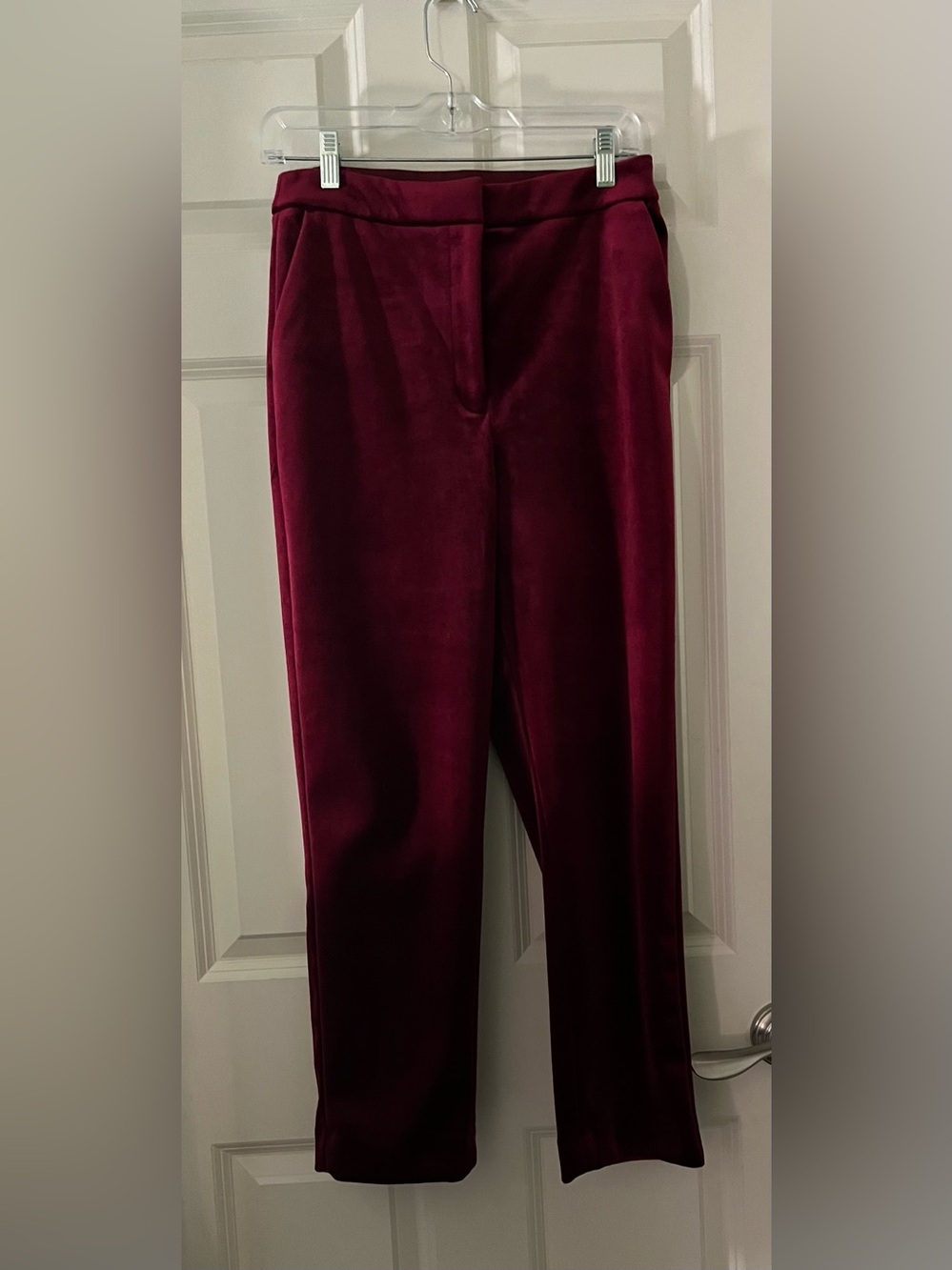 Express Editor High Waisted Velvet Dress Pants Trouser Burgundy Wine Holiday 6